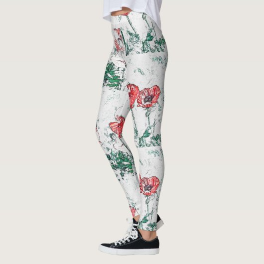 Schöne Rote Drei-Poppy-Blume Sketch Leggings (Links)