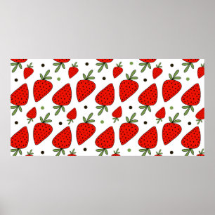 Schöne rote Erdbeeren nahtlos Muster Poster