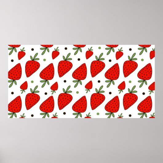 Schöne rote Erdbeeren nahtlos Muster Poster (Vorne)