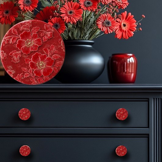 Schöne rote geprägte Blumen Keramikknauf