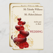 Schöne Rote Herzen und Rose Einladung Hochzeit (Vorne/Hinten)