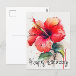 Schöne Rote Hibiskus Blume Art Postkarte
