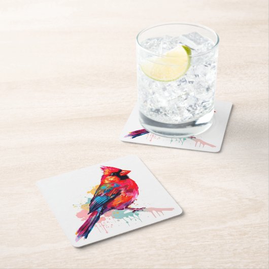 Schöne Rote Kardinal Wasserfarben-Skizze Rechteckiger Pappuntersetzer (Vor Ort)