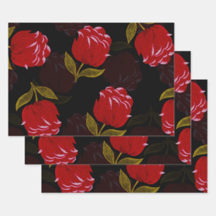 Schöne rote, lichtdurchlässige Rose Stickereimuste Geschenkpapier Set