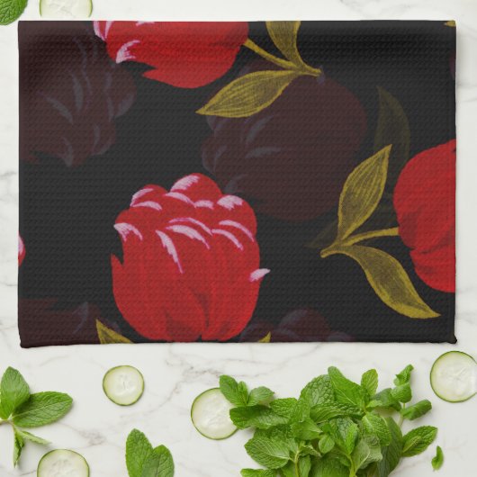 Schöne rote, lichtdurchlässige Rose Stickereimuste Geschirrtuch (Gefaltet)