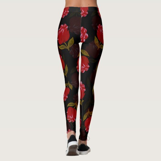 Schöne rote, lichtdurchlässige Rose Stickereimuste Leggings (Rückseite)