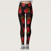 Schöne rote, lichtdurchlässige Rose Stickereimuste Leggings (Vorderseite)