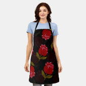 Schöne rote, lichtdurchlässige Rose Stickereimuste Schürze (Getragen)