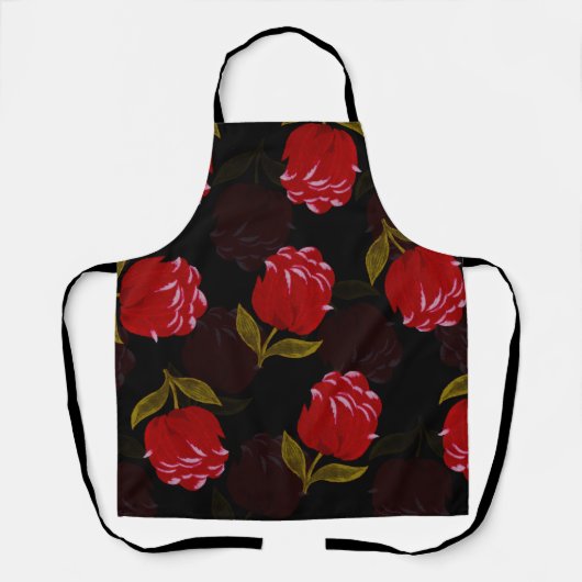 Schöne rote, lichtdurchlässige Rose Stickereimuste Schürze (Vorderseite)