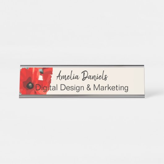 Schöne Rote Mohnblume Schreibtischnamensplakette (Vorderseite )