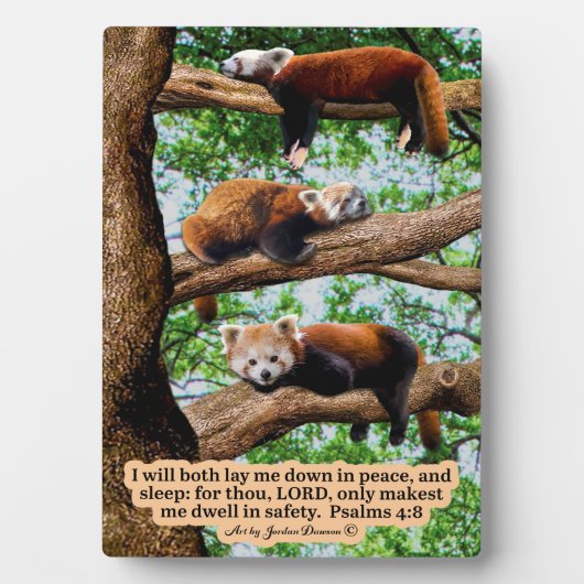 Schöne rote Panda-Schrift Psalms 4:8 Fotoplatte (Vorderseite)