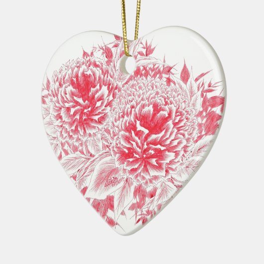 Schöne Rote Peonies Keramik Ornament (Links)