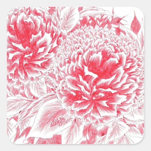 Schöne Rote Peonies Quadratischer Aufkleber (Vorderseite)