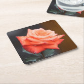 Schöne rote / Pfirsich-Rosenblüte mit Wassertropfe Rechteckiger Pappuntersetzer (angewinkelt)