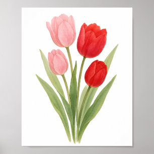 Schöne rote rosa Tulpen Malerei Florale Wandkunst Poster