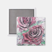 Schöne Rote Rose Aquarellmalerei Magnet (Vorderseite/Rückseite)