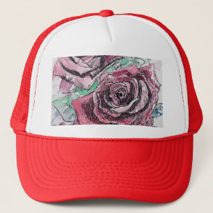 Schöne Rote Rose Aquarellmalerei Truckerkappe