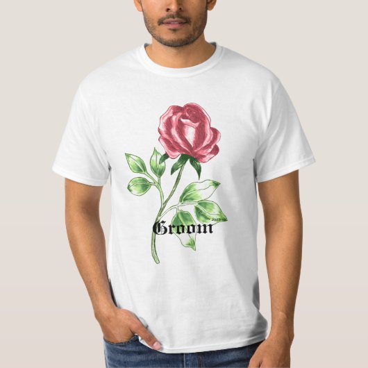 Schöne Rote Rose Bräutigam Brauch Hochzeit T - Shi T-Shirt (Vorderseite)