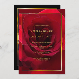 Schöne Rote Rose Gold Rahmen mit Foto Hochzeit Einladung