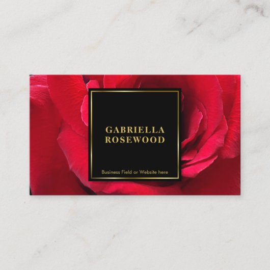 Schöne Rote Rose mit Schwarz-Quadrat-Goldrahmen Visitenkarte (Vorderseite)