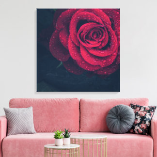 Schöne Rote Rose mit Wasserfällen Leinwanddruck