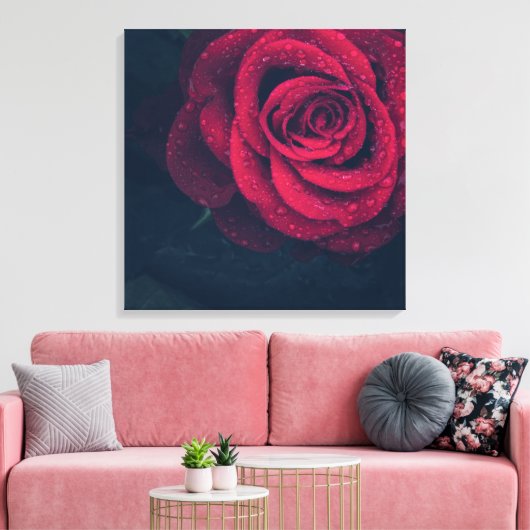Schöne Rote Rose mit Wasserfällen Leinwanddruck (Insitu (Wohnzimmer))