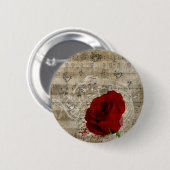 Schöne rote Rose Musiknoten wirbeln verblasstes Kl Button (Vorne & Hinten)