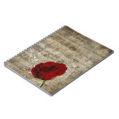 Schöne rote Rose Musiknoten wirbeln verblasstes Kl Notizblock (Linke Seite)