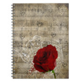 Schöne rote Rose Musiknoten wirbeln verblasstes Kl Notizblock (Vorderseite)