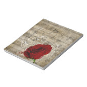 Schöne rote Rose Musiknoten wirbeln verblasstes Kl Notizblock (Rotiert)