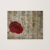Schöne rote Rose Musiknoten wirbeln verblasstes Kl Puzzle (Horizontal)