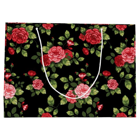 Schöne Rote Rose Muster Geschenktasche Große Geschenktüte (Rückseite)