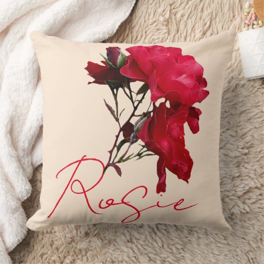 Schöne rote Rose Name Rosie individuell anpassbar Kissen (Decke)