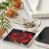 Schöne rote Rose Schlüsselanhänger (Vorderseite rechts)
