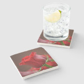 Schöne Rote Rose Steinuntersetzer (Seitenansicht)