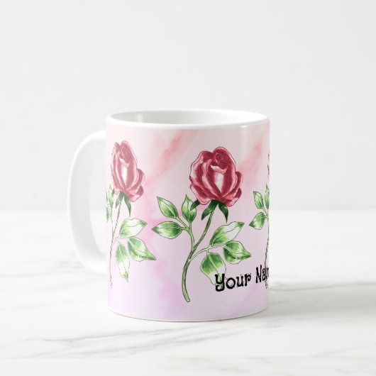 Schöne Rote Rose Tasse (Vorderseite Links)