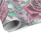 Schöne Rote Rose und Aquarellmalerei Geschenkpapier (Rolleneckpunkt)