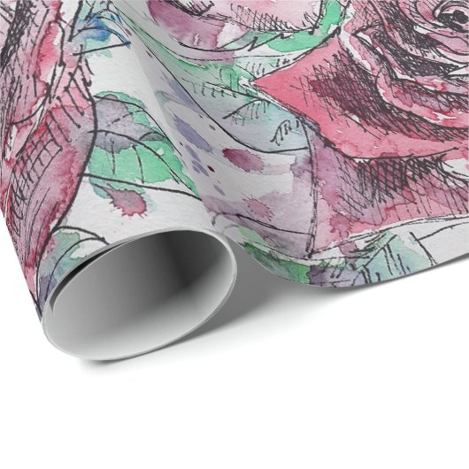 Schöne Rote Rose und Aquarellmalerei Geschenkpapier (Rolleneckpunkt)