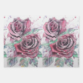 Schöne Rote Rose und Aquarellmalerei Geschenkpapier Set (Vorderseite)