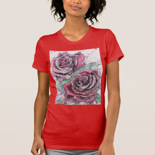 Schöne Rote Rose und Aquarellmalerei T-Shirt