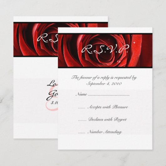 Schöne Rote Rose Wedding RSVP (Vorne/Hinten)