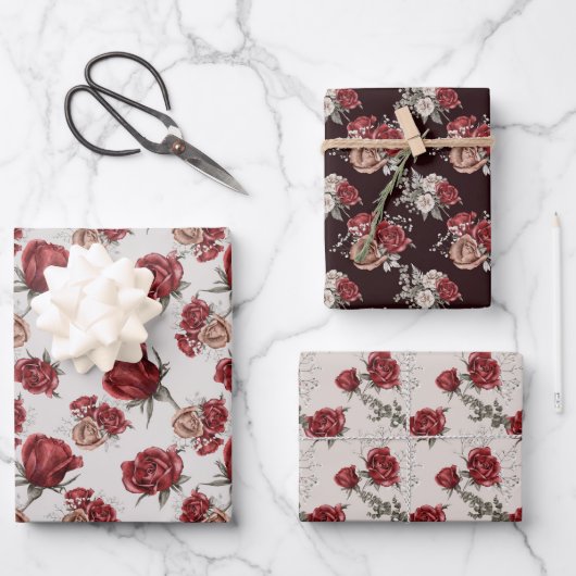 Schöne Rote Rosen FrühjahrsBrautparty Geschenkpapier Set (Vorderseite)
