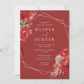 Schöne Rote Rosen geometrische Trauung Einladung (Vorderseite)
