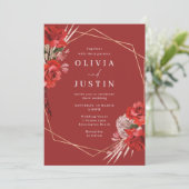 Schöne Rote Rosen geometrische Trauung Einladung (Stehend Vorderseite)