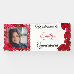 Schöne, Rote Rosen, Glitzer, Quinceanera, Custom Banner