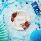 Schöne Rote Rosen Gold Filigree Quinceañera Pappteller (Party)