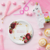 Schöne Rote Rosen Gold Filigree Quinceañera Pappteller (Party)