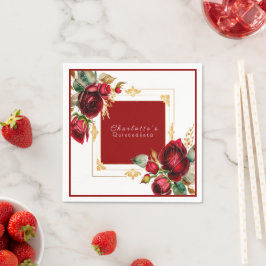 Schöne Rote Rosen Gold Filigree Quinceañera Serviette