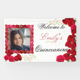 Schöne, Rote Rosen, Gold Glitzer Sparkone Foto Banner