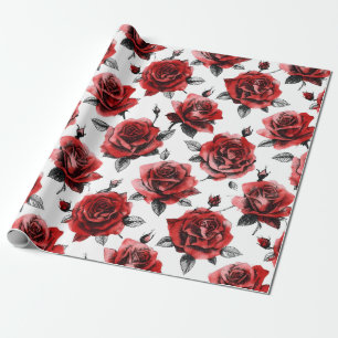 Schöne rote Rosen Illustrationsstil Valentinstag Geschenkpapier